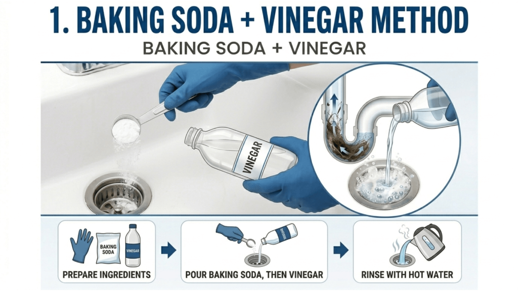 Baking soda + vinegar method to Unclog A Severely Blocked Drain