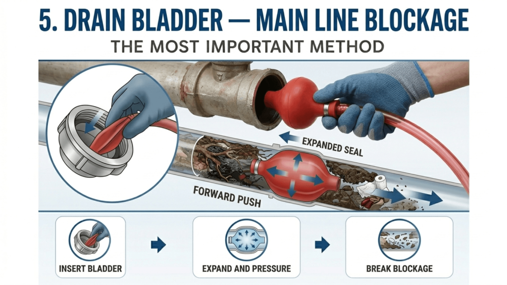 Drain bladder — main line blockage