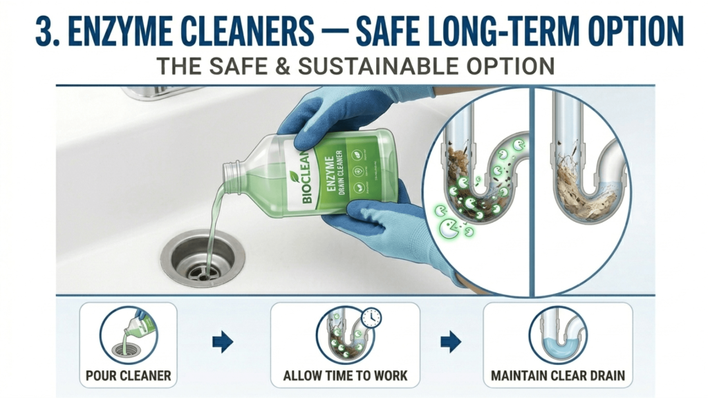 Enzyme cleaners — safe long-term option to Unclog A Severely Blocked Drain