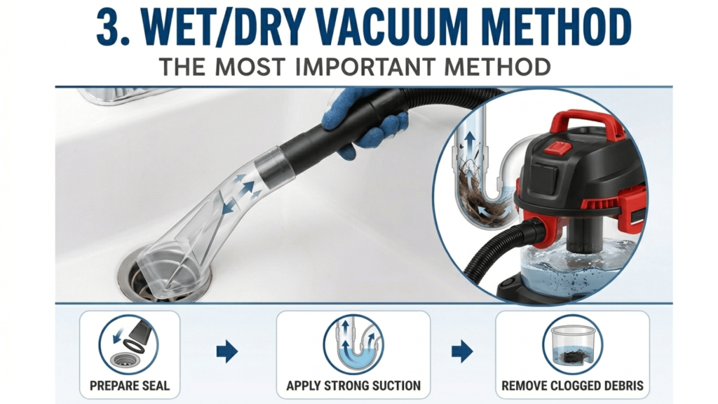Wet/dry vacuum method to fix Severely Blocked Drain