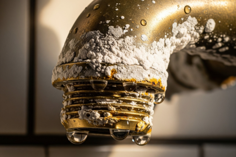 Mineral buildup on a faucet aerator causing low water pressure