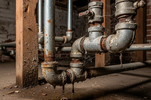 Old plumbing pipes reducing water pressure in a home