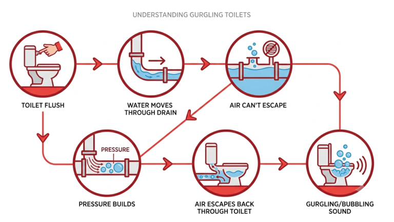 Flow Chart illustrating why toilet gurgling or bubbling happens