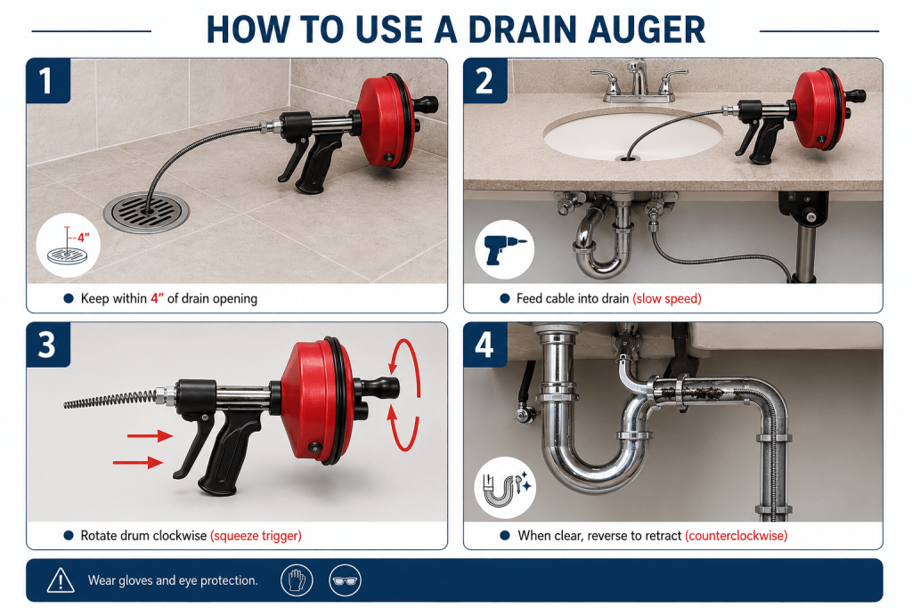 Process of Drain Snaking using Drain Auger