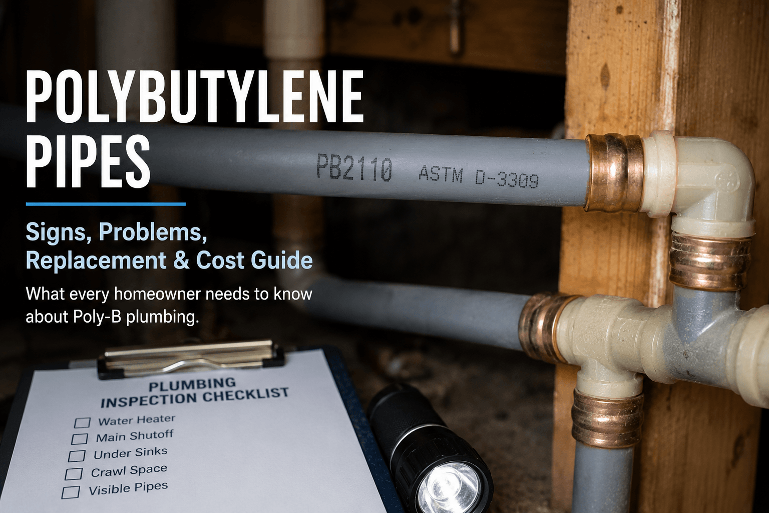 Polybutylene pipes showing signs of plumbing problems and replacement needs